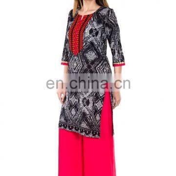 Embroidered Black Color White Dot Print Beautiful Lady Kurti Manufacturer India photo-5