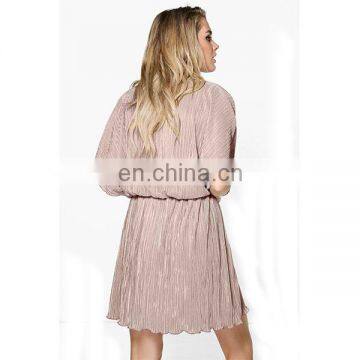 Summer Pleated Kimono Sleeve Skater Dress Elegant Women Dresses photo-4