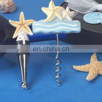 Beach theme starfish design wine stopper and cork screw set