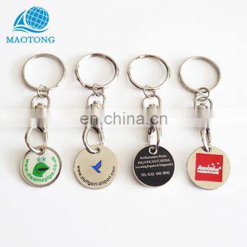 Wholesale high quality metal trolley token cheap custom token coins with chains hooks