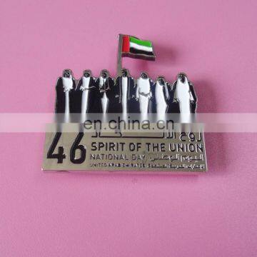 2017 new design promotional gifts with UAE seven sheikh image metal plate badges for 46th UAE national day