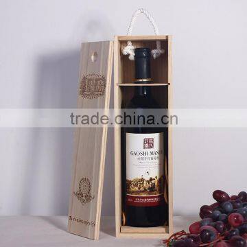 Unfinished natural color sliding lid wine boxes wooden wine gift box