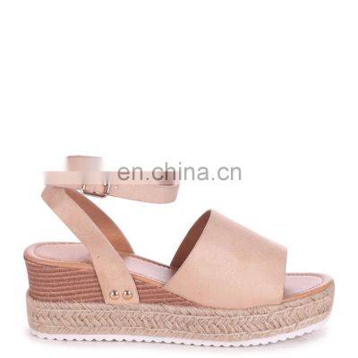 Nude suede two part espadrille inspired ladies platform wedge heel sandals shoes women evening other colors are available