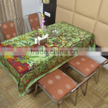 Indian Cotton Table Cloth Green Hand Dyed Tree Of Life Print Dinning Table Cloth Vintage Wall Hanging Throw Bed Sheet Cover TC33