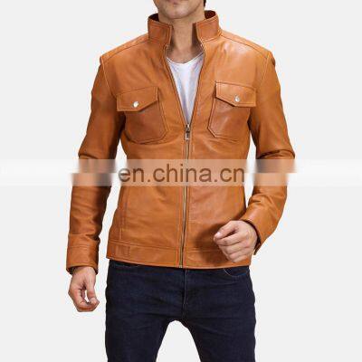 Winter Leather Jacket Men's Cow Calf Motorcycle Leather Jacket Down Jacket With pocket