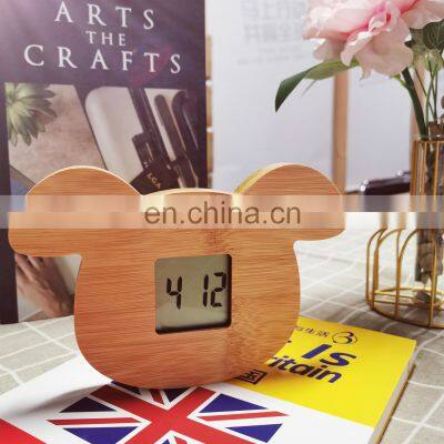 Natural Creative Cartoon Animal Design Desktop Dog Shaped Wooden Digital Alarm Clock