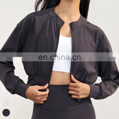 Wholesale Casual Sportswear Custom Long Sleeve Sports Jackets Running Wear Gym Fitness Tops Zipper Short Yoga Jacket For Women photo-3