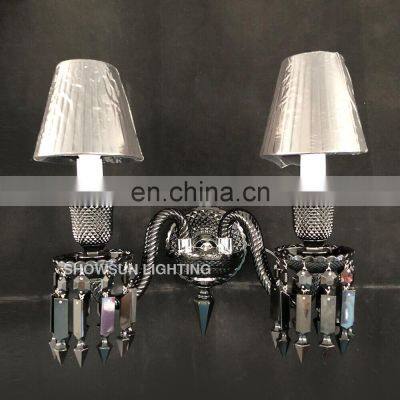 European Style Bedside Black Crystal Wall Lamps for Living Room Bedroom Hotel