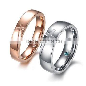 The cross lovers rings Inner micro crystal rhineston set auger titanium steel couples rings for gifts