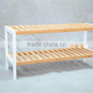 2 Tier Bamboo Shoes Rack With White Frame