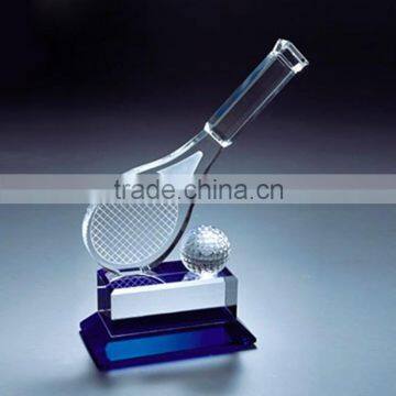 Exquisite tennis crystal trophy with blue base