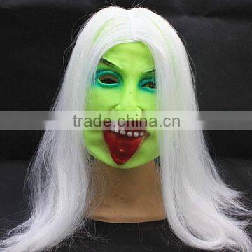 Best Selling Green Halloween Latex Mask Luminous Long Hair Latex Ghost Mask Sale Scary Mask Latex photo-2