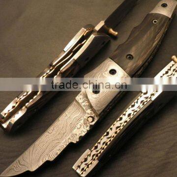 udk f94" custom handmade Damascus folding knife / pocket knife with colored Camel bone Handle and Damascus steel bolster