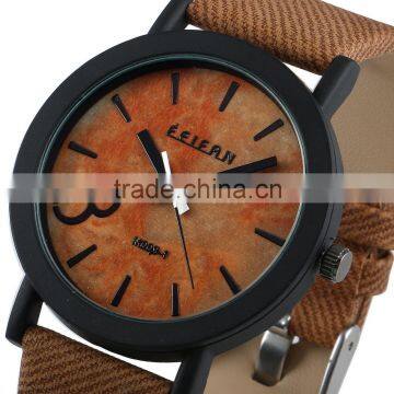 Fashion Women's Khaki Strap Watch Wooden Style Wristwatch LD132