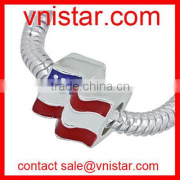 Vnistar metal alloy large hole european style USA flag beads for 2016 presidential election TB085