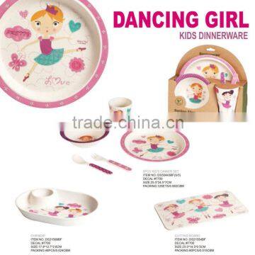 popular bamboo fibre kids dinner set, pirate girl bamboo round dinner set