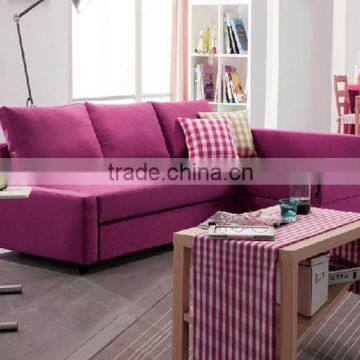 High quality l shape sofa cum bed rosy fabric sofa bed