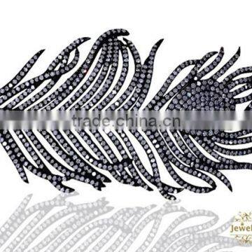 Pave Diamond Feather Pendant, Diamond Silver Feather Fashion Pendant, 925 Silver Feather Pendant Necklace Jewelry Wholesaler