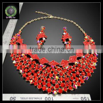 Western Fashion Jewellery Fancy Gold Plated Zinc Alloy Rhinestone Statement Necklace Turkish Jewelry Set KHK735 photo-2