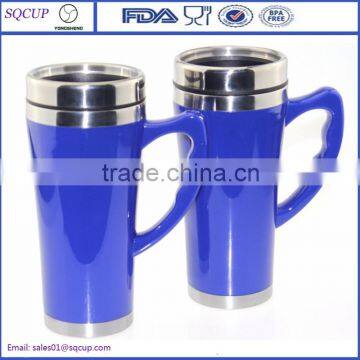 High quality double wall insulated travel mug coffee mug with lid and handle