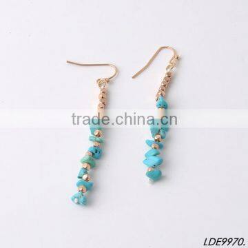 Gold bead and turquoise dangle earrings