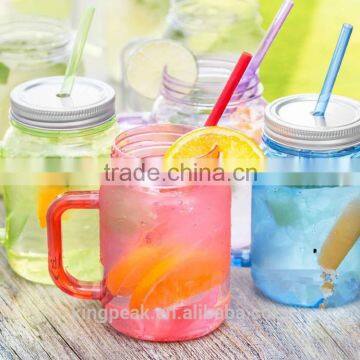 2015 Best Selling Colorful drinking Mason Jars/ Multi colored Mason Jam Jars Drinking Summer Cocktail jar handle with straws