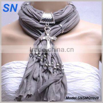 Europe Hotsell Cross Charm Ring Pendant Scarf on grey