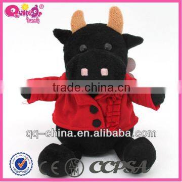 8" stuffed black cow toy