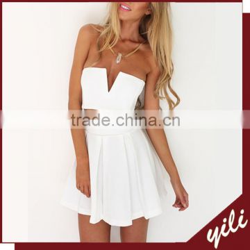 2016 S/S hot sell wholesale V neck white off shoulder woman dress