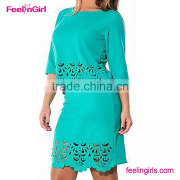 Elegant Women Sexy Hollow Knee Length Summer Green latest dress designs photos                        
                                                Quality Choice