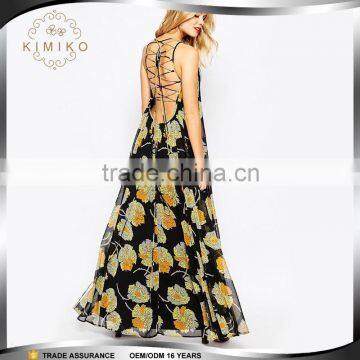 New Arrival Woman Print Flower Long Party Evening Cocktail Dress