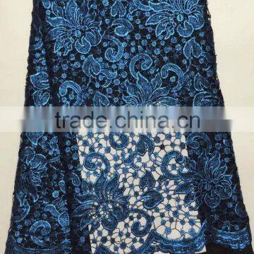 Royal blue french lace cl60111 with ployeaster material fashionable design for African ladies