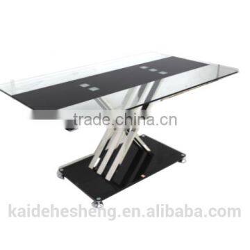 picture of black textural painted metal modern glass and stainless steel dining table design