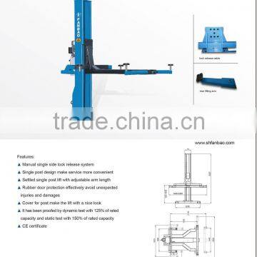 Settled single post hydraulic car lift Manual single side lock release system