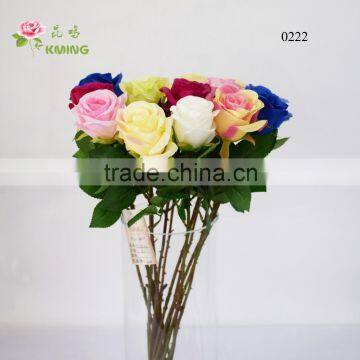 0222 colorfull reallike rose flower with good fabric cloth flower rose single stem 64cm length