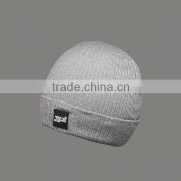 CHEAP CUSTOM LEATHER PATCH COTTON RIB FOLD UP BEANIE HATS