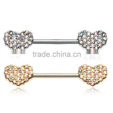 Cubic Zirconia Stone Heart Nipple Ring Barbell