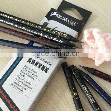 Standard size round shape black wood HB pencil with heat rolling logo