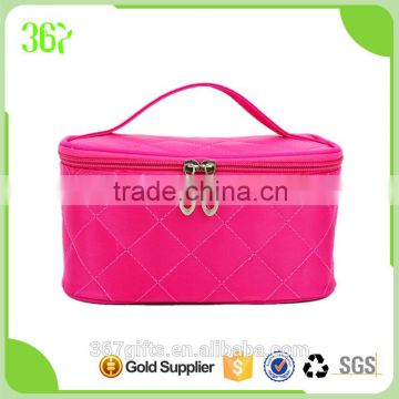 Promotional Nylon Square Shape Handle Cosmetic Pouch Pink Ladies Toilet Bag