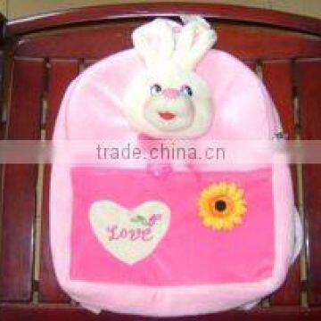 Stuffed and promotional soft rabbit animal toy plush backpack with pompom for children