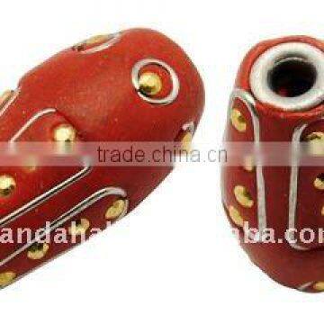 Handmade Indonesia Beads, with Brass Core, Drop, Brown, about 14x26mm, hole: 3mm(IPDL-A008-3)