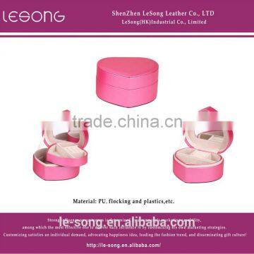 cute pink heart-shape mirror leather jewelry box