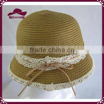 Women's Paper Braided Cloche Hat with Lace Band