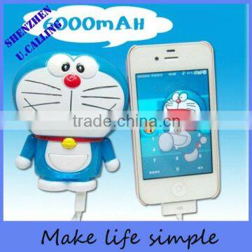 Durable 6000mah doraemon power bank with dual usb port