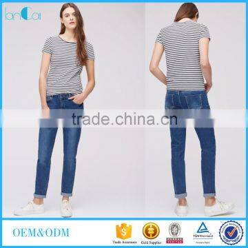 OEM service factory wholesale women t shirt short sleeve stripe custom tshirts