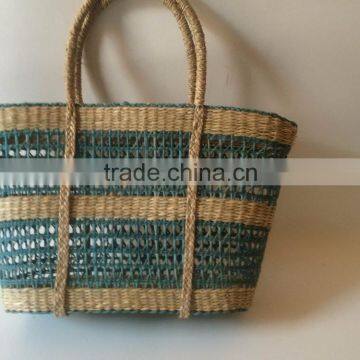 Natural and blue seagrass plant beach bag made in Vietnam