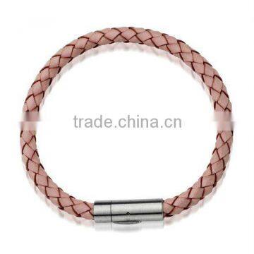 wholesale custom jewellery pink leather bracelet wristband cham leather bracelet with steel clasp