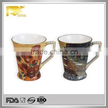 painting ceramic mug, ceramic classic mug, gold trim white ceramic mugs