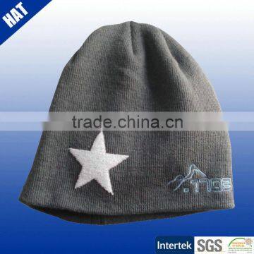 100% cotton 3D star embroidery knit beanie