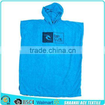 100% cotton terry logo printed standard size hooded towel surf poncho for changing